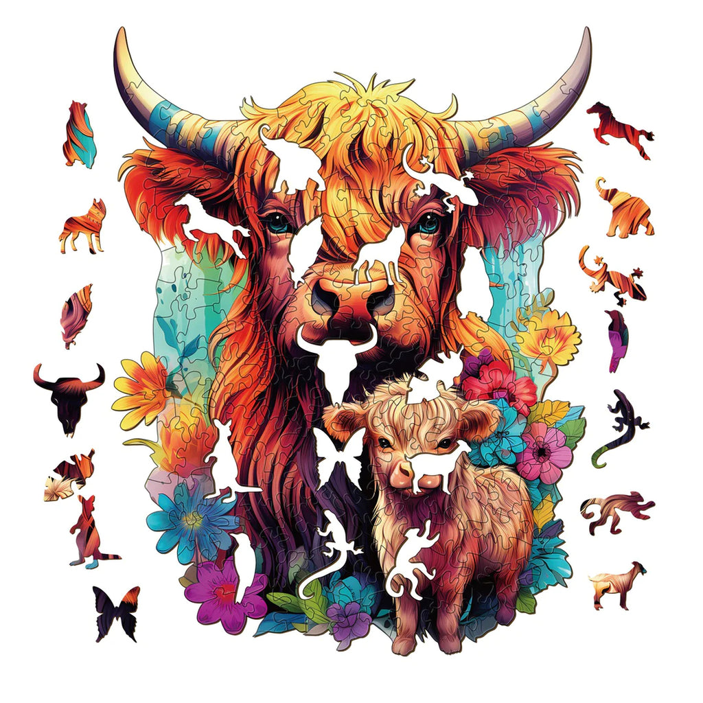 Highland Cattle Family - Wooden Jigsaw Puzzle - image 1