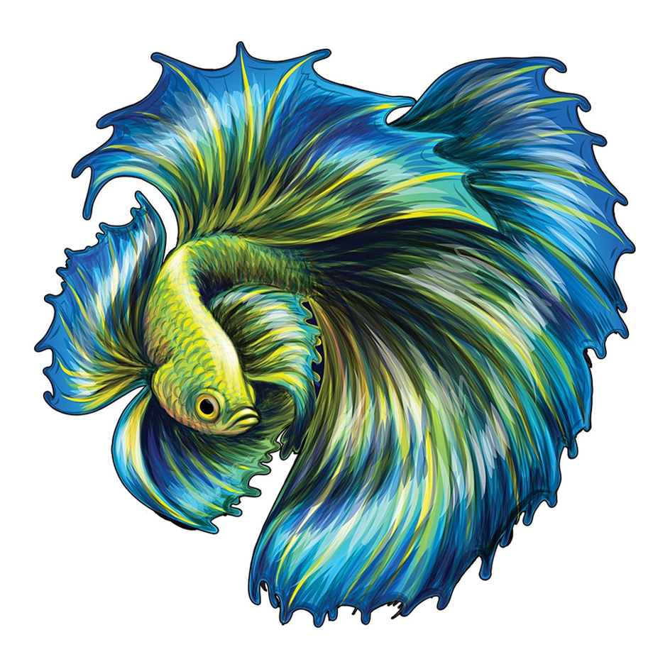 Fighting Fish ‘Blue Double Tail’ - Wooden Jigsaw Puzzle - A3  - Wooden Gift Packaging - image 0