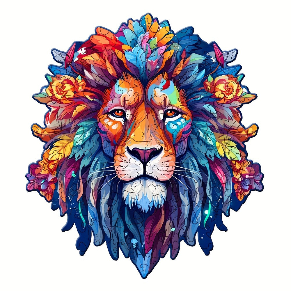 Colorful Lion Head - Wooden Jigsaw Puzzle - A3  - image 0