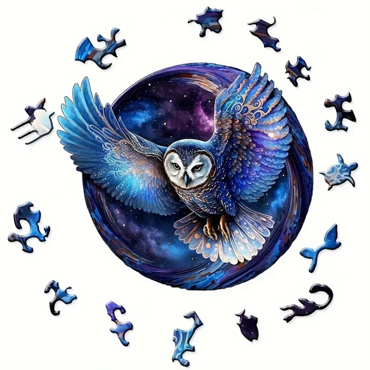 Blue Window Owl - Wooden Jigsaw Puzzle - image 1