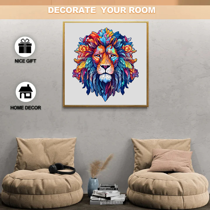 Colorful Lion Head - Wooden Jigsaw Puzzle - image 2