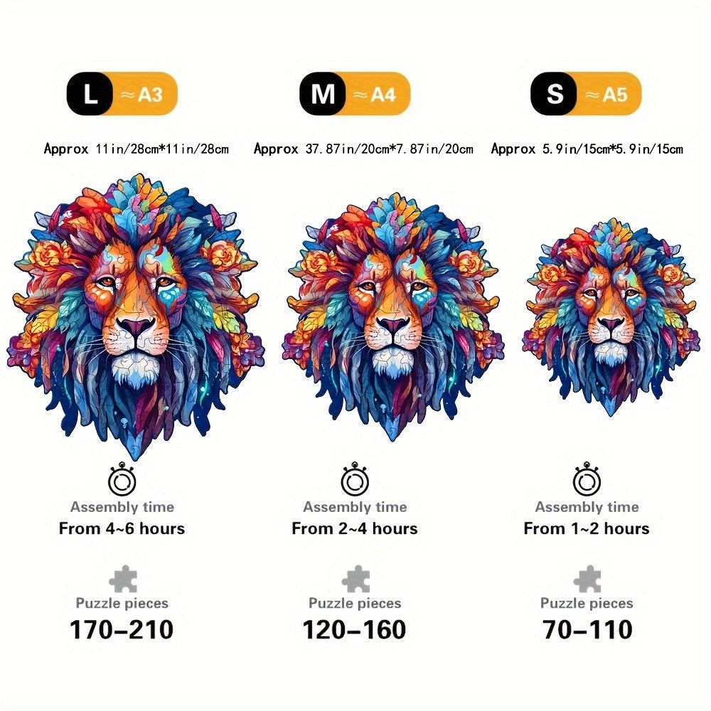 Colorful Lion Head - Wooden Jigsaw Puzzle - image 1