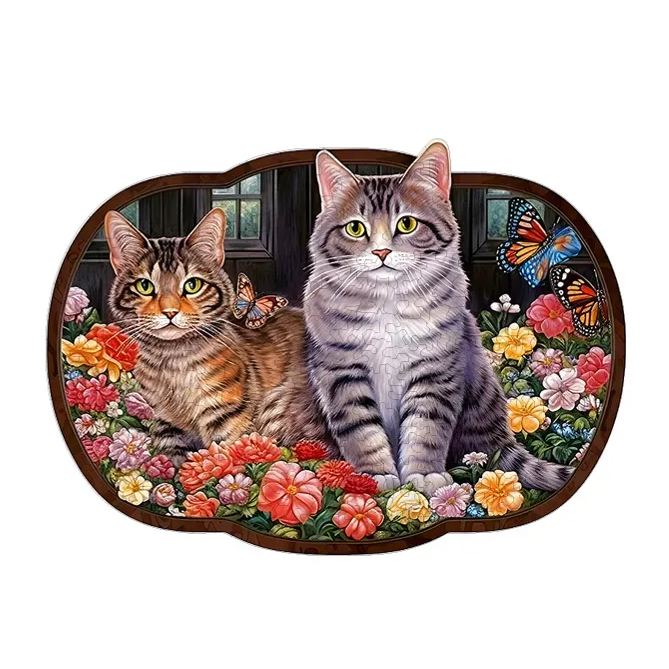 Flowers Cat - Wooden Jigsaw Puzzles - image 0