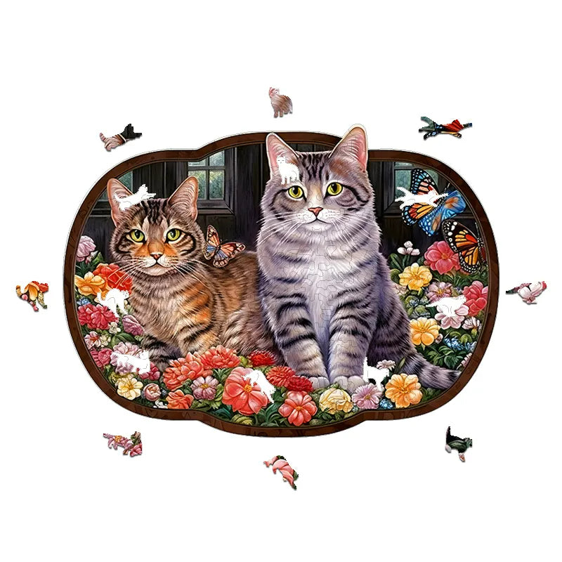 Flowers Cat - Wooden Jigsaw Puzzles - image 1