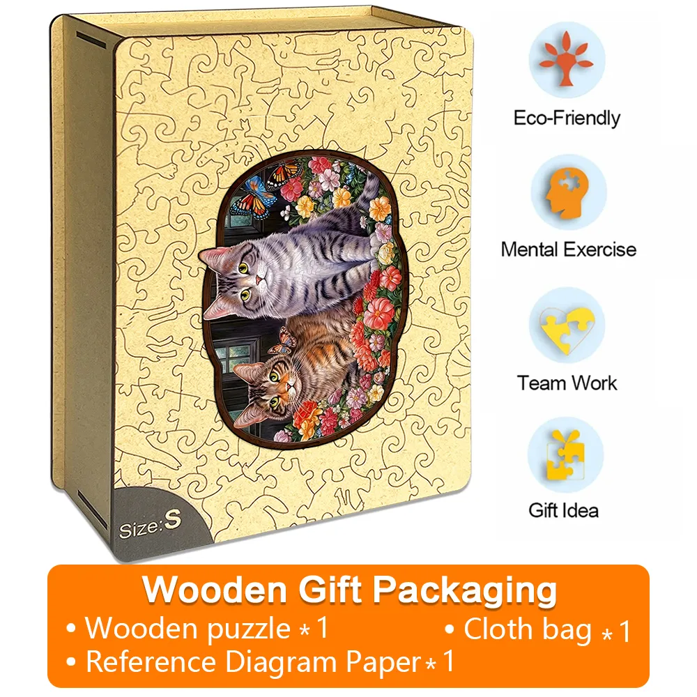 Flowers Cat - Wooden Jigsaw Puzzles - A2 - Wooden Gift Packaging - image 5