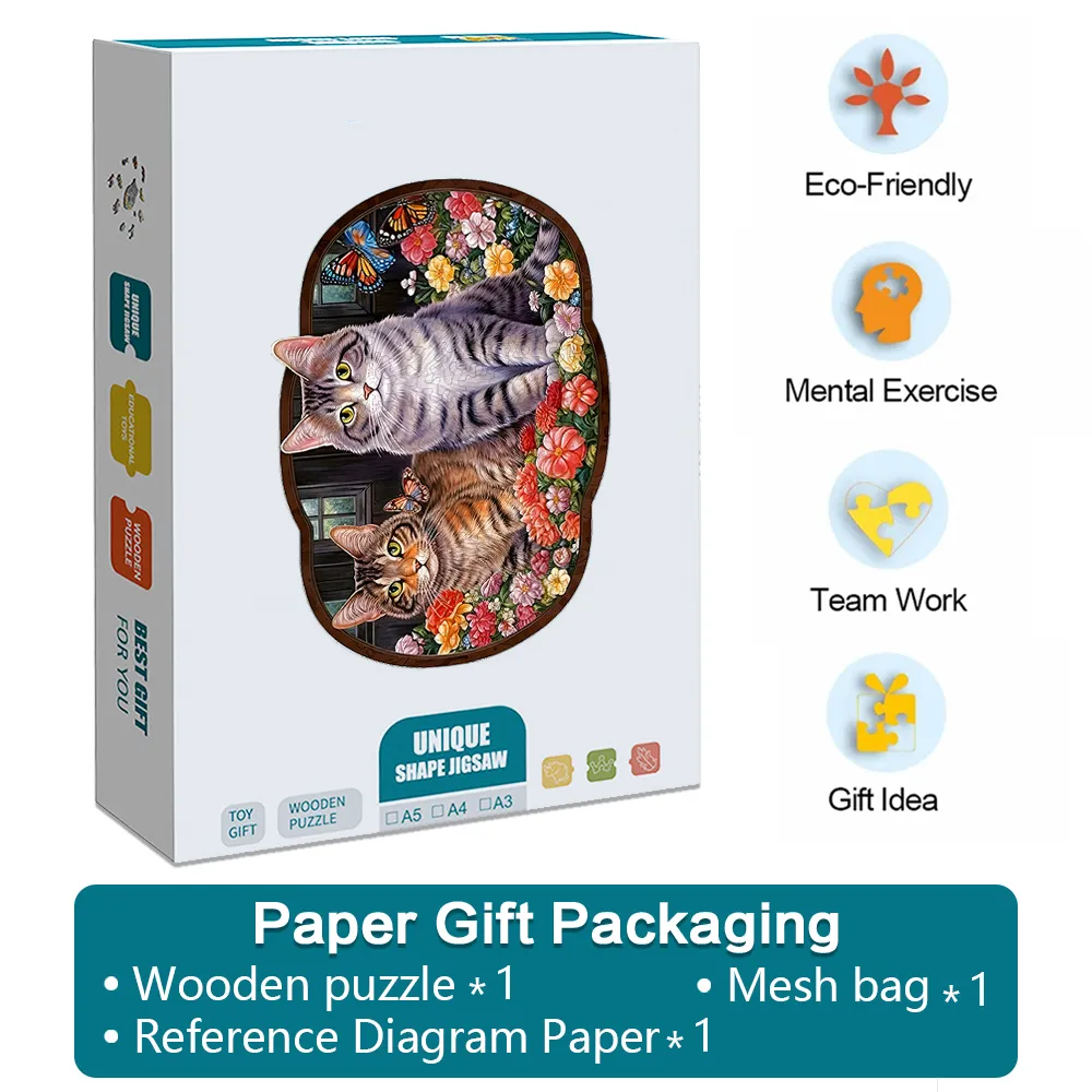 Flowers Cat - Wooden Jigsaw Puzzles - A2 - Paper Gift Packaging - image 4