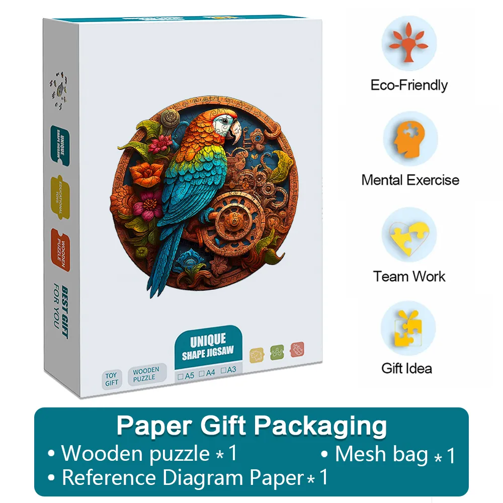 Gear Parrot - Wooden Jigsaw Puzzles - A2 - Paper Gift Packaging - image 5