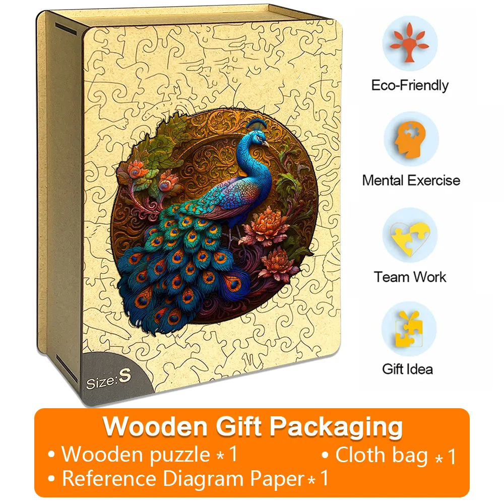 Peacock Peony - Wooden Jigsaw Puzzles - A2 - Wooden Gift Packaging - image 5