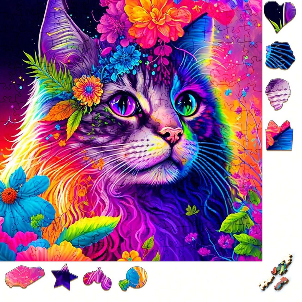 Flower Cat - Wooden Jigsaw Puzzle - image 1