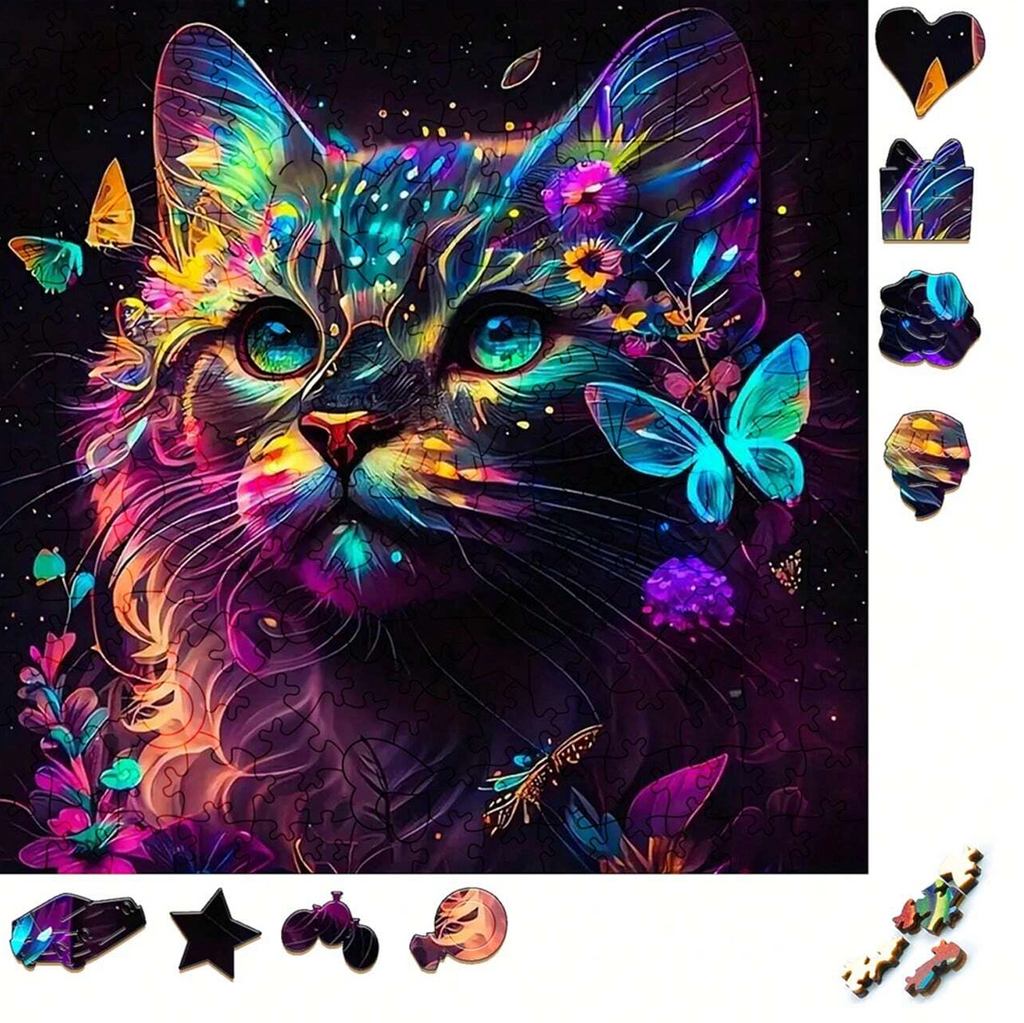 Colorful Cat - Wooden Jigsaw Puzzle - image 1