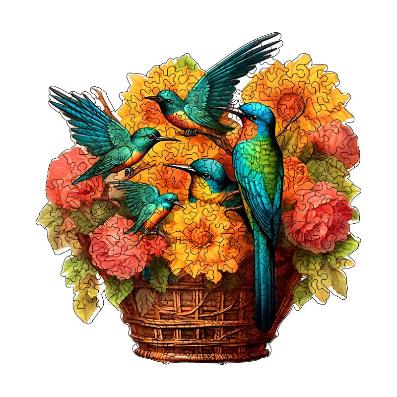 Flower Basket Hummingbird - Wooden Jigsaw Puzzles - image 0