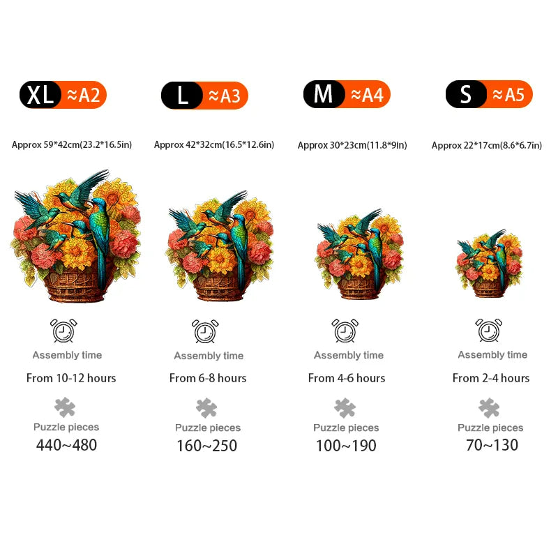 Flower Basket Hummingbird - Wooden Jigsaw Puzzles - image 1