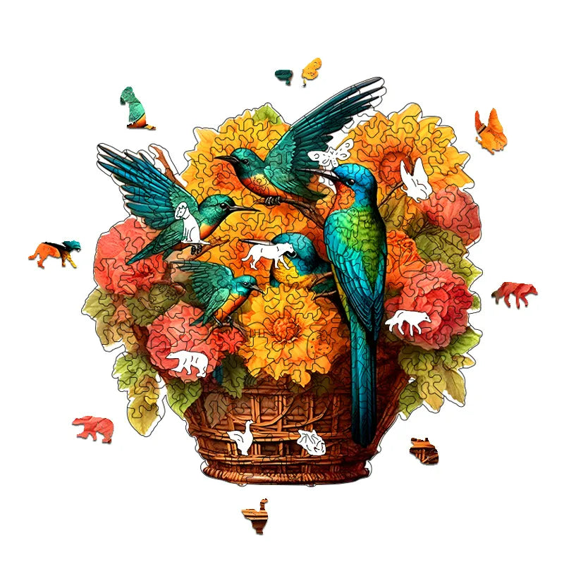 Flower Basket Hummingbird - Wooden Jigsaw Puzzles - image 2