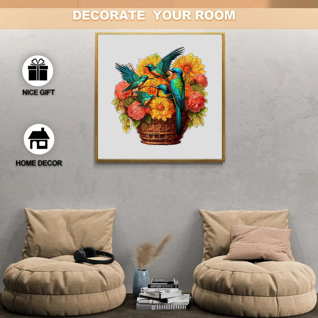Flower Basket Hummingbird - Wooden Jigsaw Puzzles - image 3
