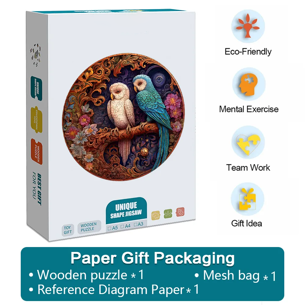Lovebird Wood Carving - Wooden Jigsaw Puzzles - A2 - Paper Gift Packaging - image 5