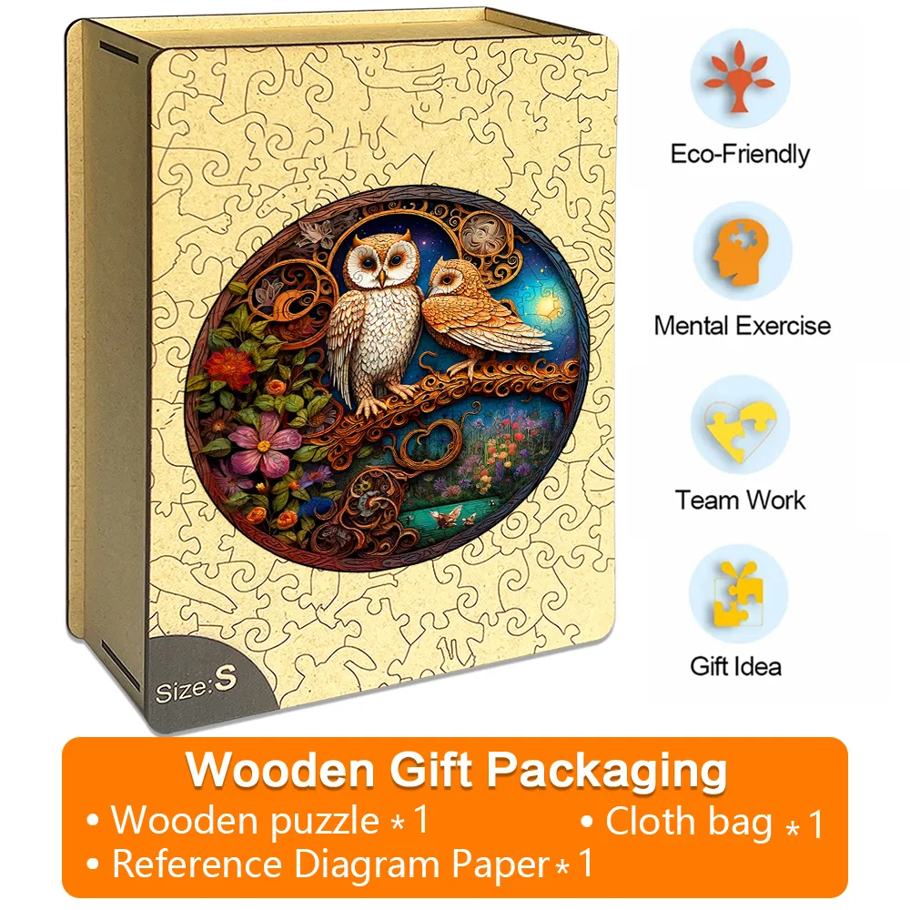 Owl Couple - Wooden Jigsaw Puzzles - A2 - Wooden Gift Packaging - image 4