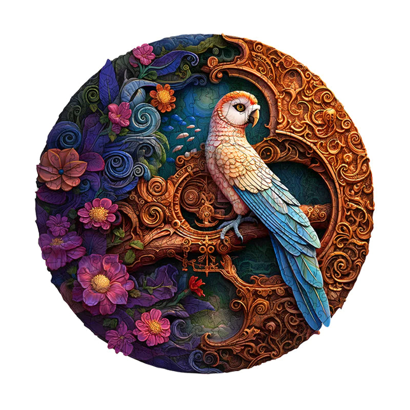Purple Flower Blue Feather Parrot - Wooden Jigsaw Puzzles - image 0