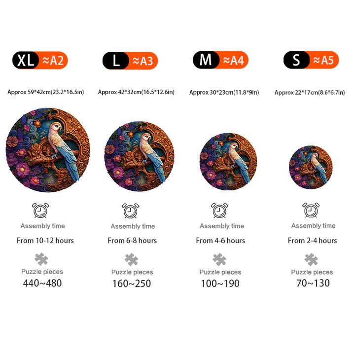 Purple Flower Blue Feather Parrot - Wooden Jigsaw Puzzles - image 2