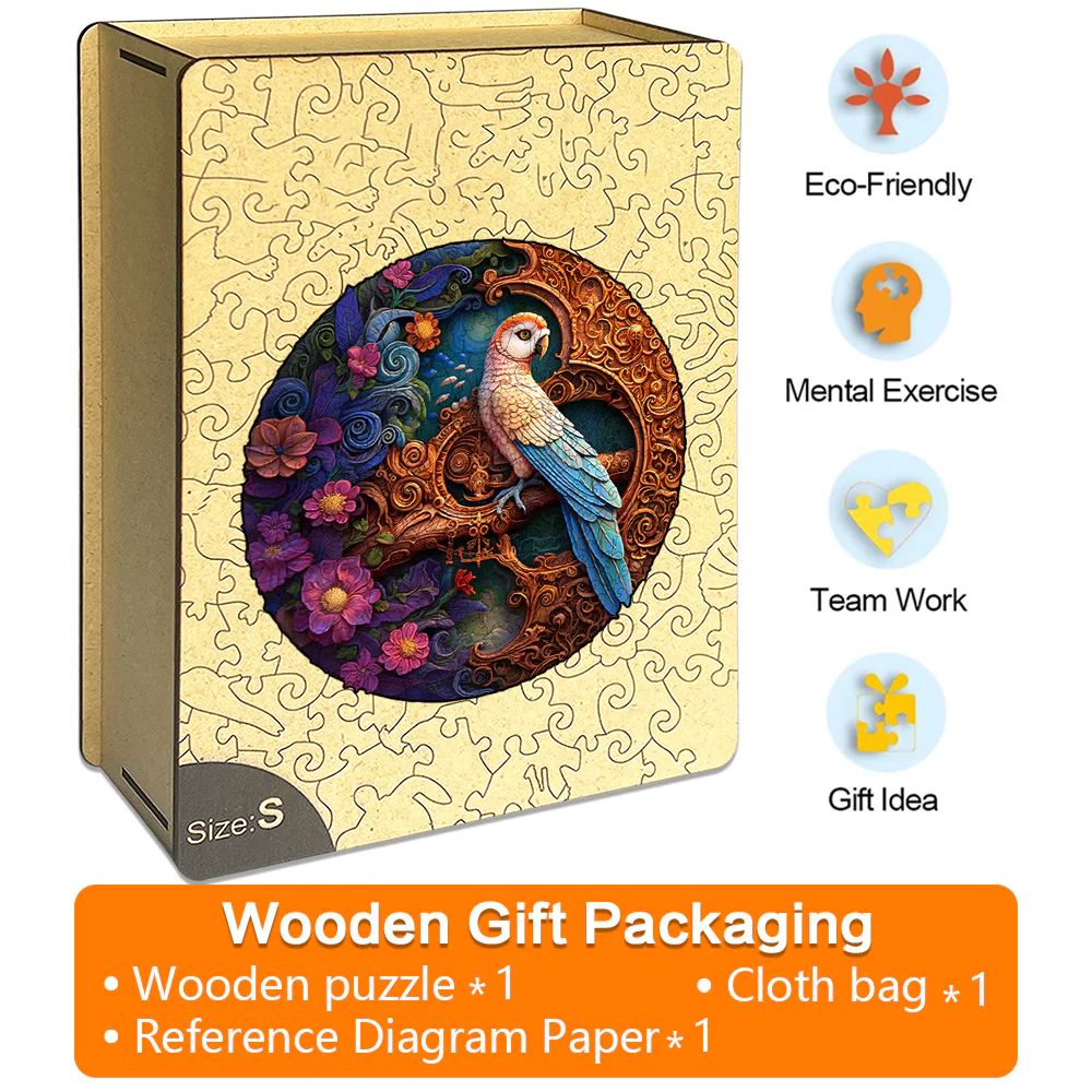 Purple Flower Blue Feather Parrot - Wooden Jigsaw Puzzles - A2 - Wooden Gift Packaging - image 5