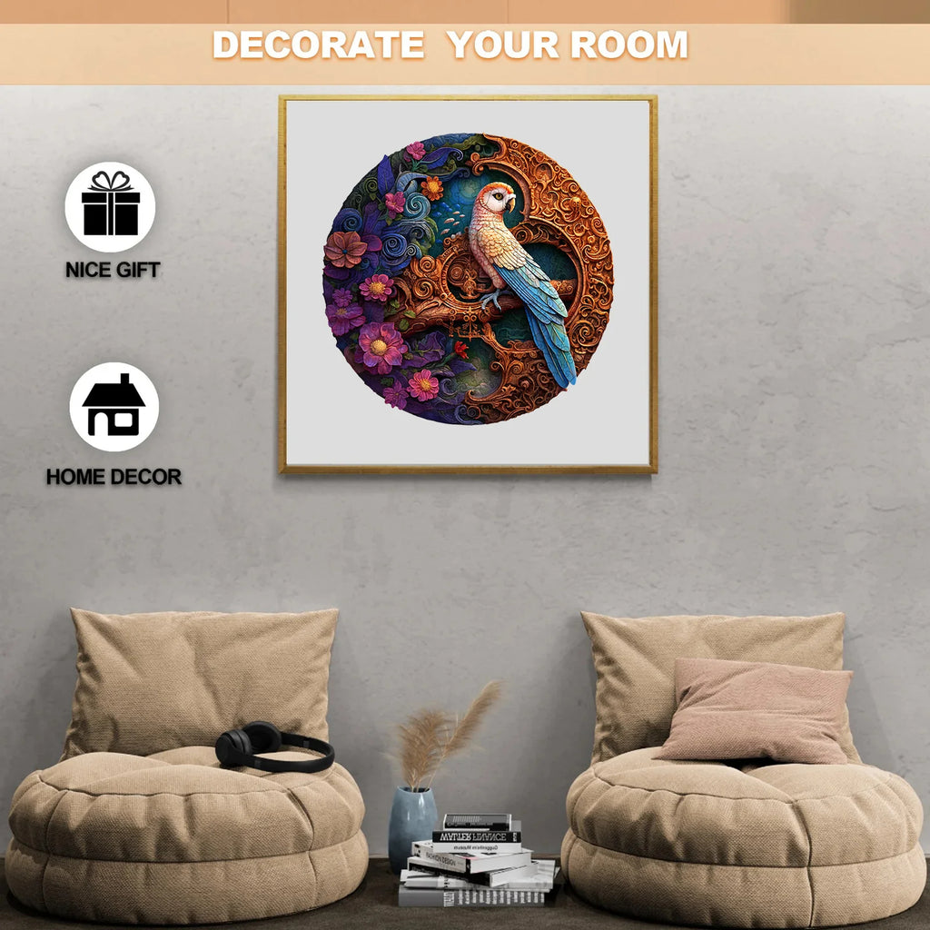 Purple Flower Blue Feather Parrot - Wooden Jigsaw Puzzles - image 3