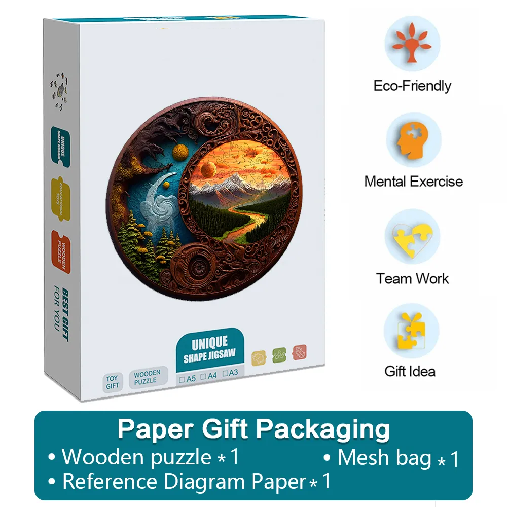 Yin Yang Wood Carving - Wooden Jigsaw Puzzles - A2 - Paper Gift Packaging - image 4
