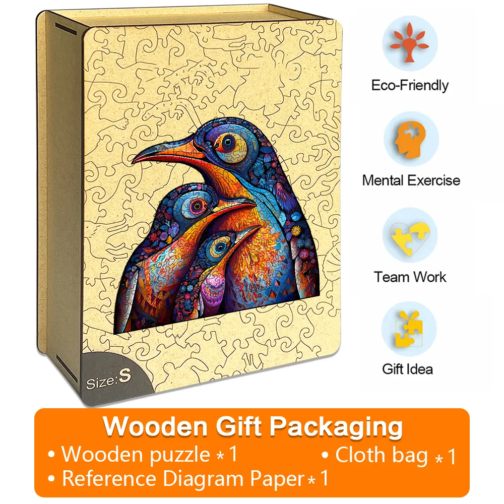 Three Penguins - Wooden Jigsaw Puzzles - A2 - Wooden Gift Packaging - image 4