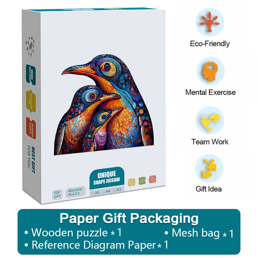 Three Penguins - Wooden Jigsaw Puzzles - A2 - Paper Gift Packaging - image 5