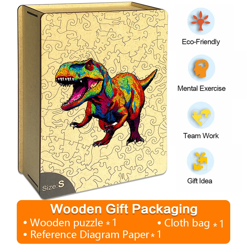 Colorful Tyrannosaurus Rex - Wooden Jigsaw Puzzles - A2 - Wooden Gift Packaging - image 5
