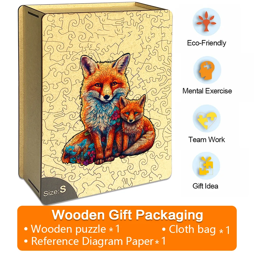 Mother and Child Fox - Wooden Jigsaw Puzzles - A2 - Wooden Gift Packaging - image 4