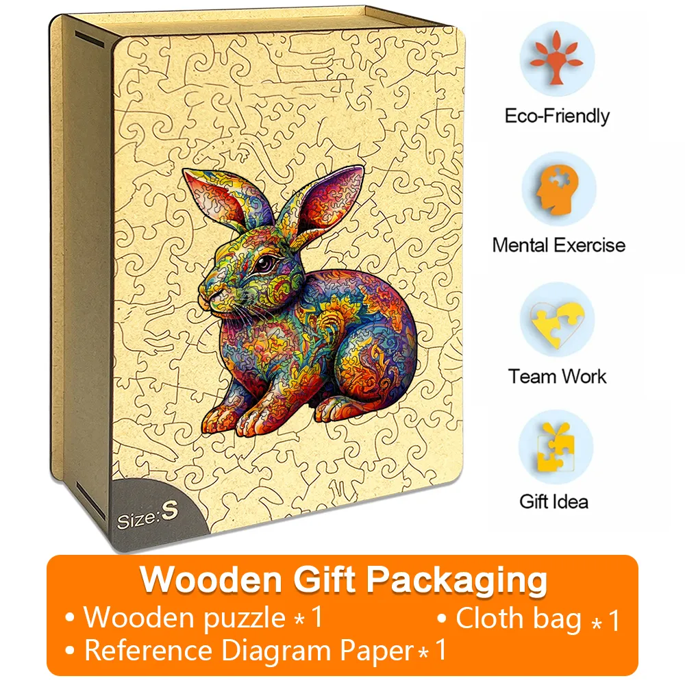 Ceramic Rabbit - Wooden Jigsaw Puzzles - A2 - Wooden Gift Packaging - image 4