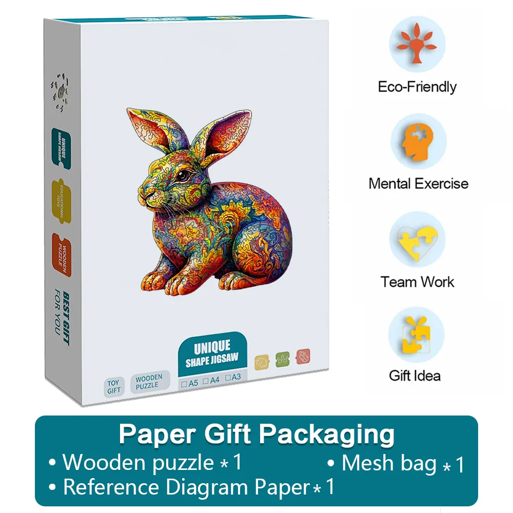 Ceramic Rabbit - Wooden Jigsaw Puzzles - A2 - Paper Gift Packaging - image 5