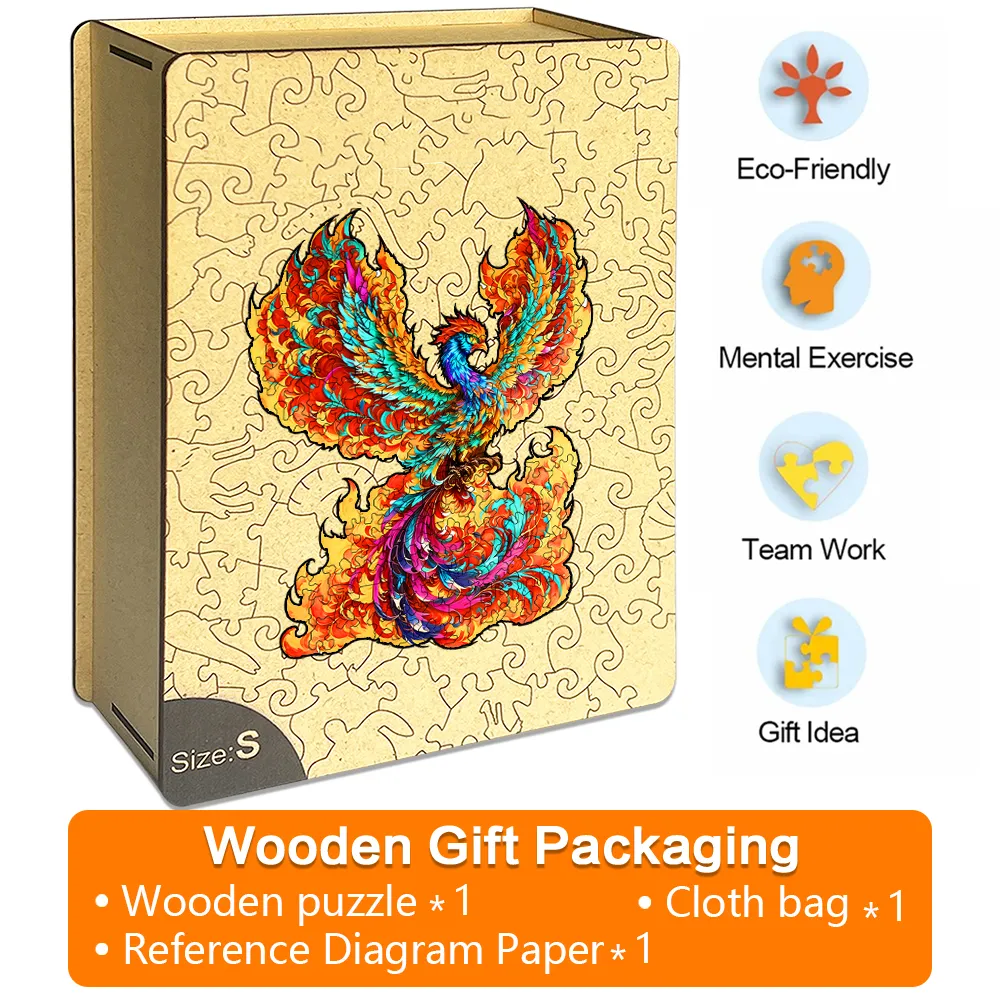 Colorful Phoenix - Wooden Jigsaw Puzzles - A2 - Wooden Gift Packaging - image 4