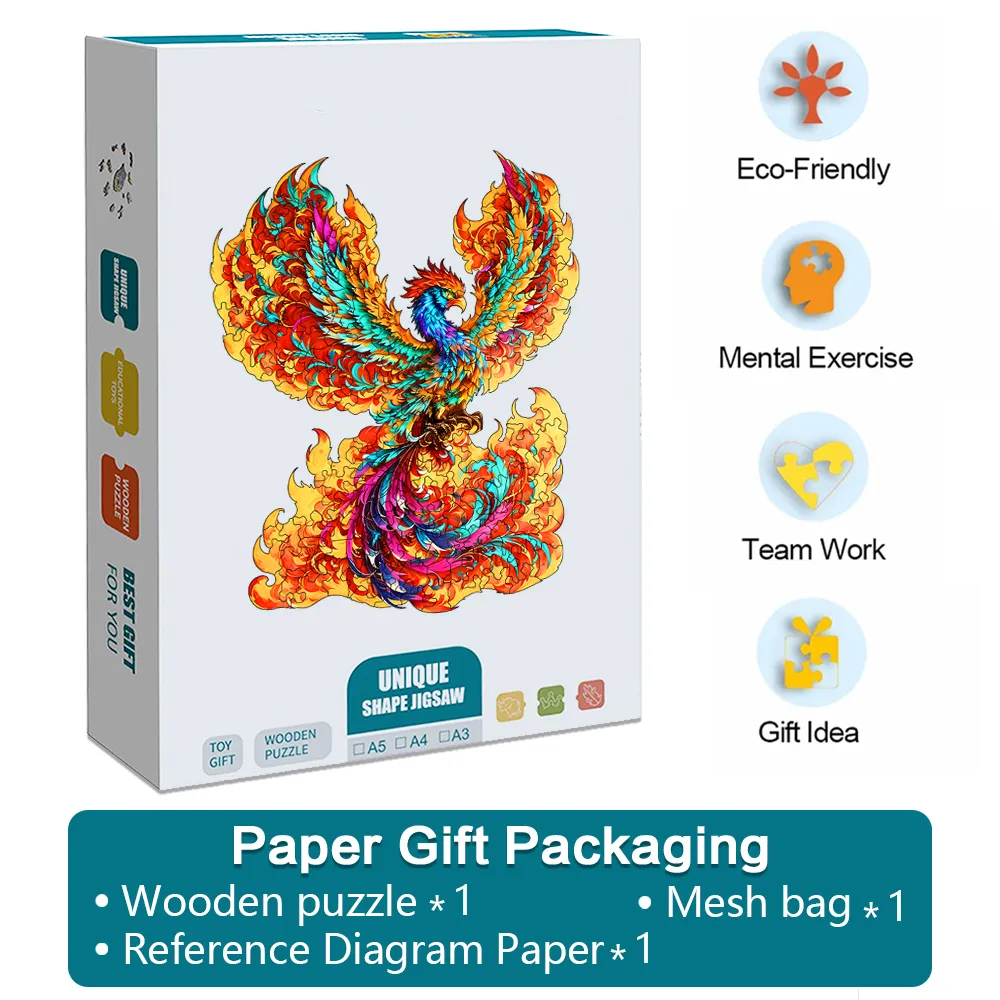 Colorful Phoenix - Wooden Jigsaw Puzzles - A2 - Paper Gift Packaging - image 5