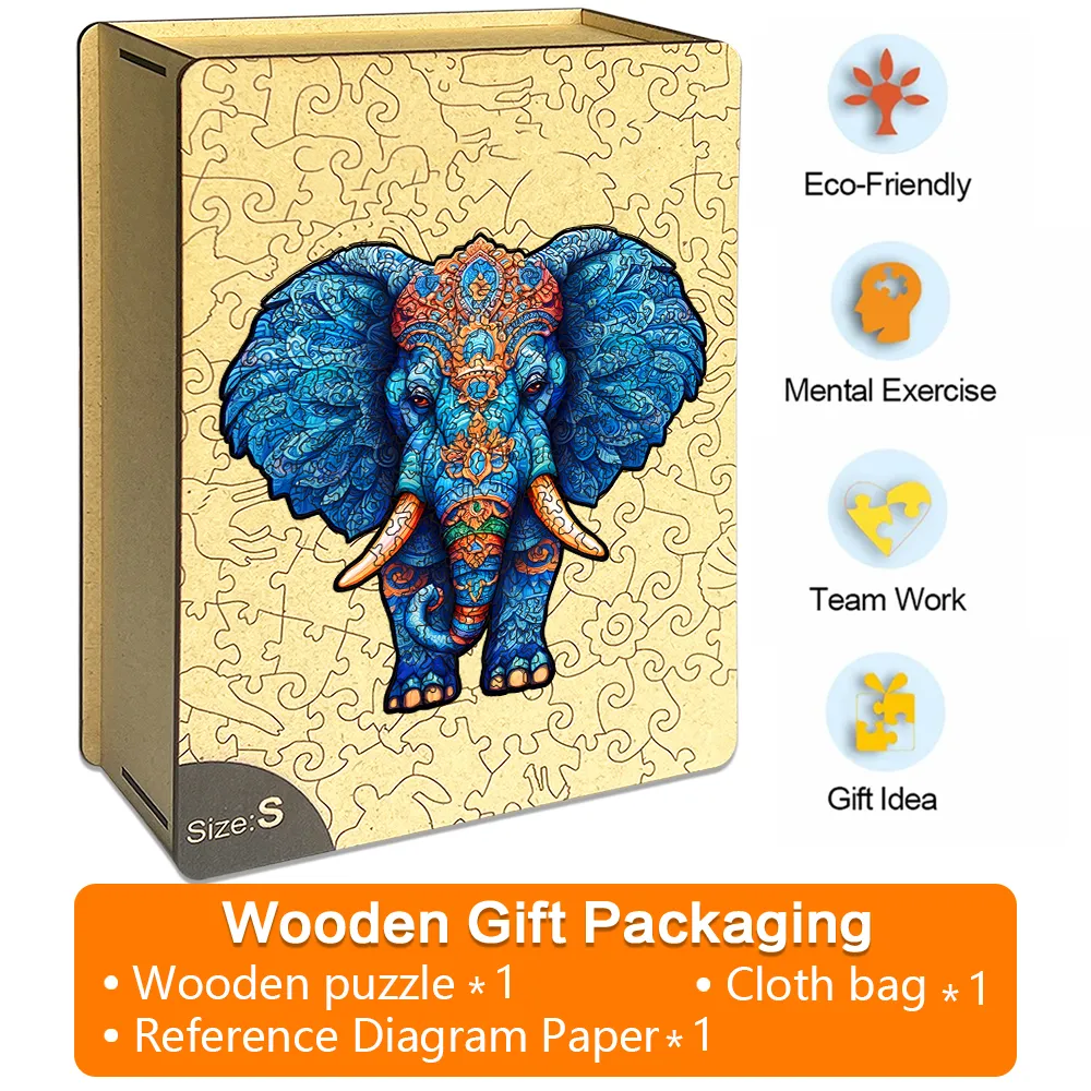 Glacier Blue Elephant - Wooden Jigsaw Puzzles - A2 - Wooden Gift Packaging - image 4