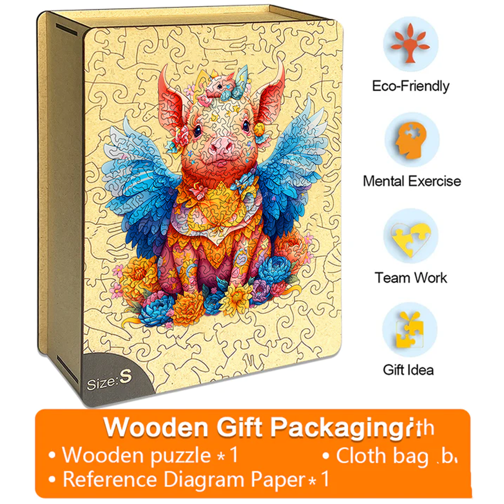 Angel Pig - Wooden Jigsaw Puzzles - A2 - Wooden Gift Packaging - image 4