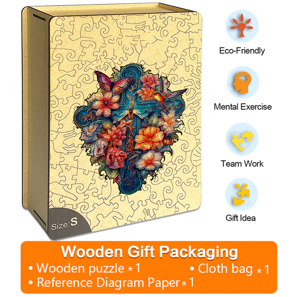 Flower And Bird Cross - Wooden Jigsaw Puzzles - A2 - Wooden Gift Packaging - image 5