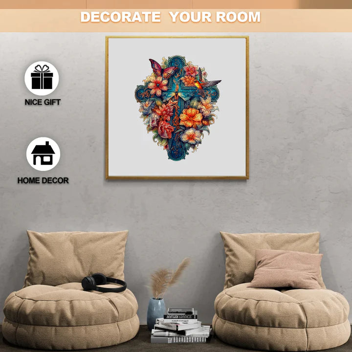 Flower And Bird Cross - Wooden Jigsaw Puzzles - image 3
