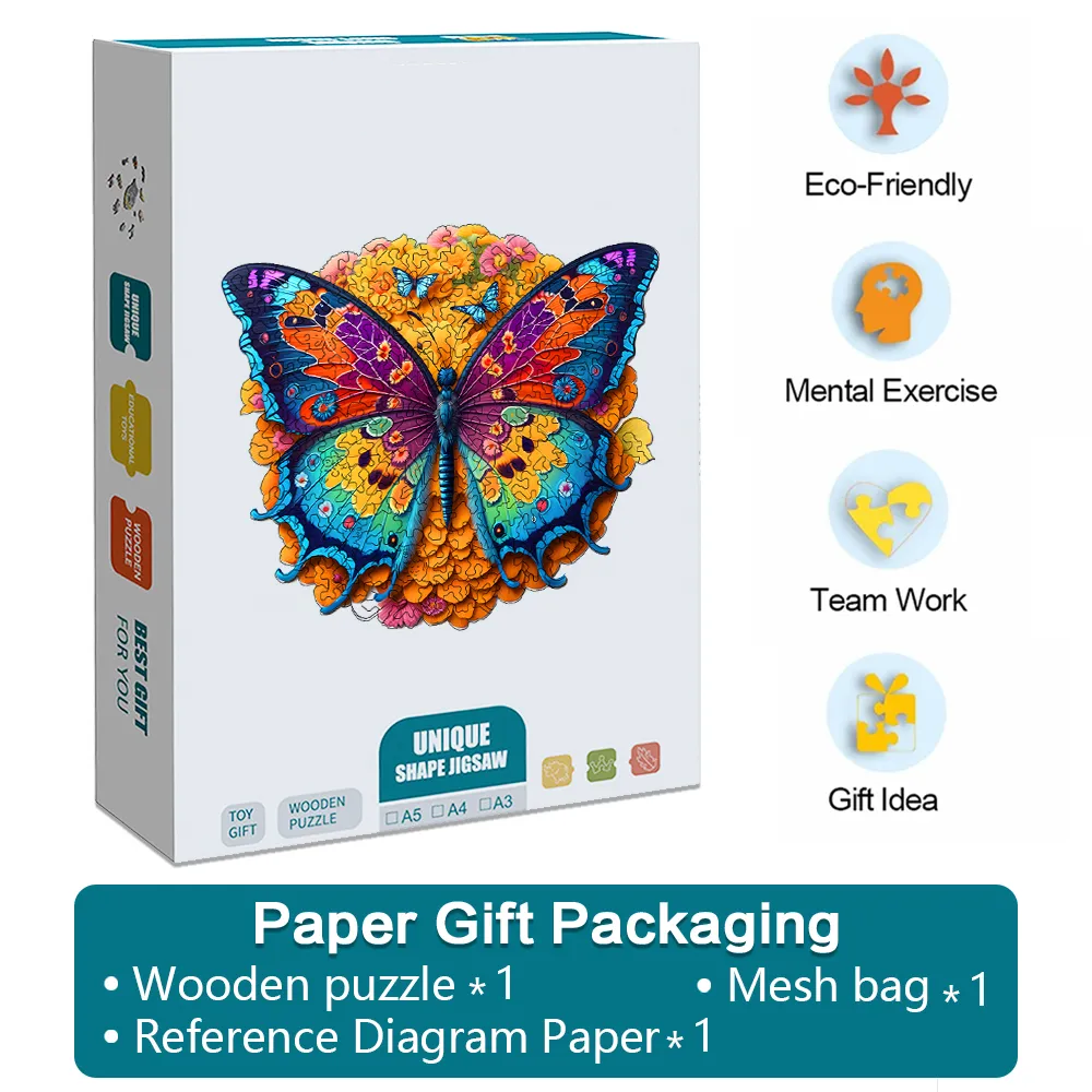 Butterfly Picking Honey - Wooden Jigsaw Puzzles - A2 - Paper Gift Packaging - image 5