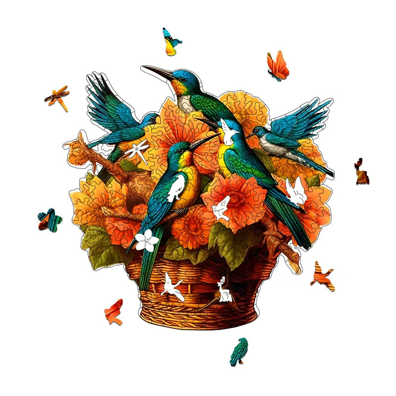 Bird's Nest Flower Basket - Wooden Jigsaw Puzzles - image 1