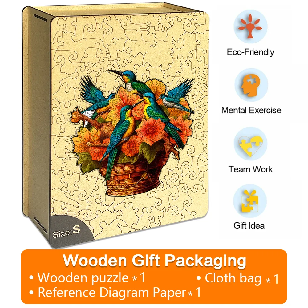 Bird's Nest Flower Basket - Wooden Jigsaw Puzzles - A2 - Wooden Gift Packaging - image 5