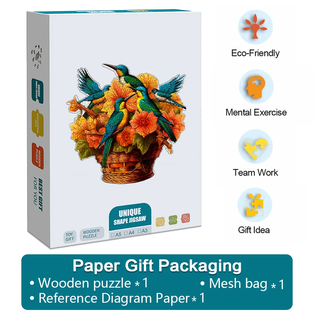 Bird's Nest Flower Basket - Wooden Jigsaw Puzzles - A2 - Paper Gift Packaging - image 6