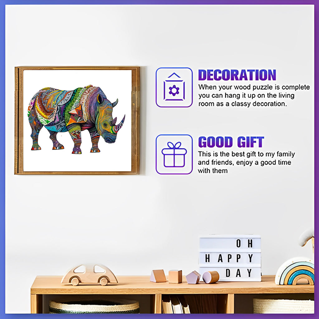 Original Colorful Rhinoceros - Wooden Jigsaw Puzzle - image 3
