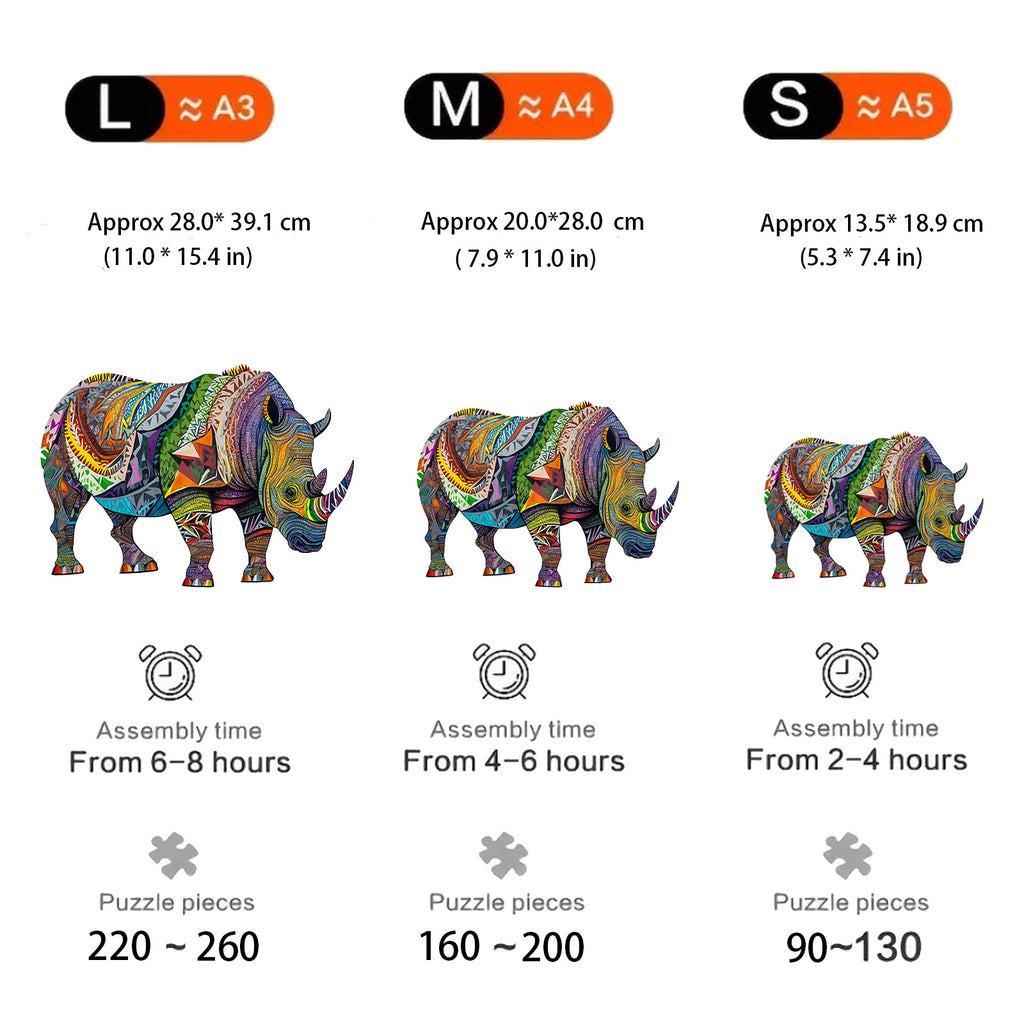 Original Colorful Rhinoceros - Wooden Jigsaw Puzzle - image 1
