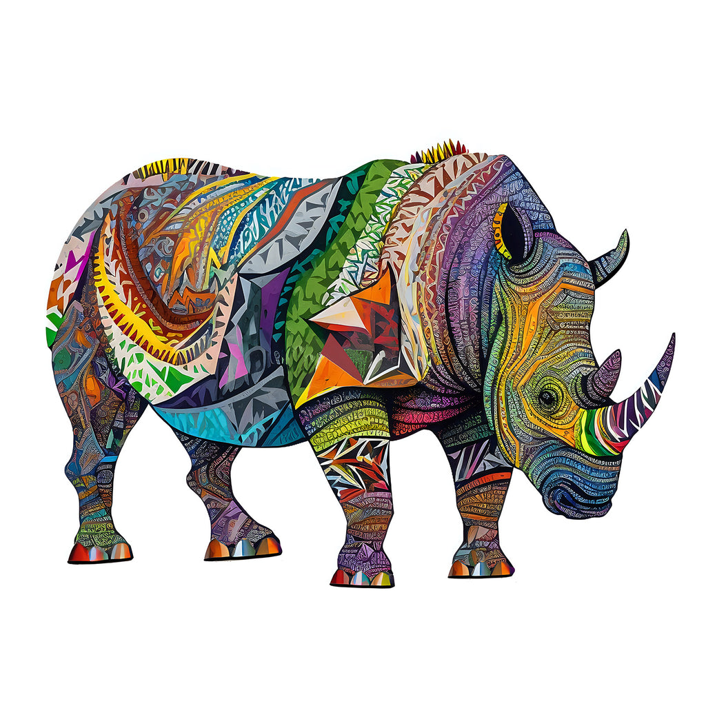 Original Colorful Rhinoceros - Wooden Jigsaw Puzzle - A3  - image 0