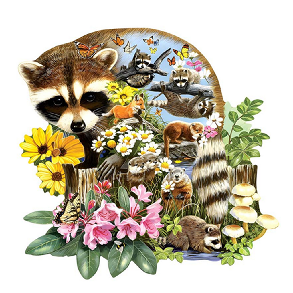 Raccoon ‘Flower Land’ - Wooden Jigsaw Puzzles - A3  - image 0