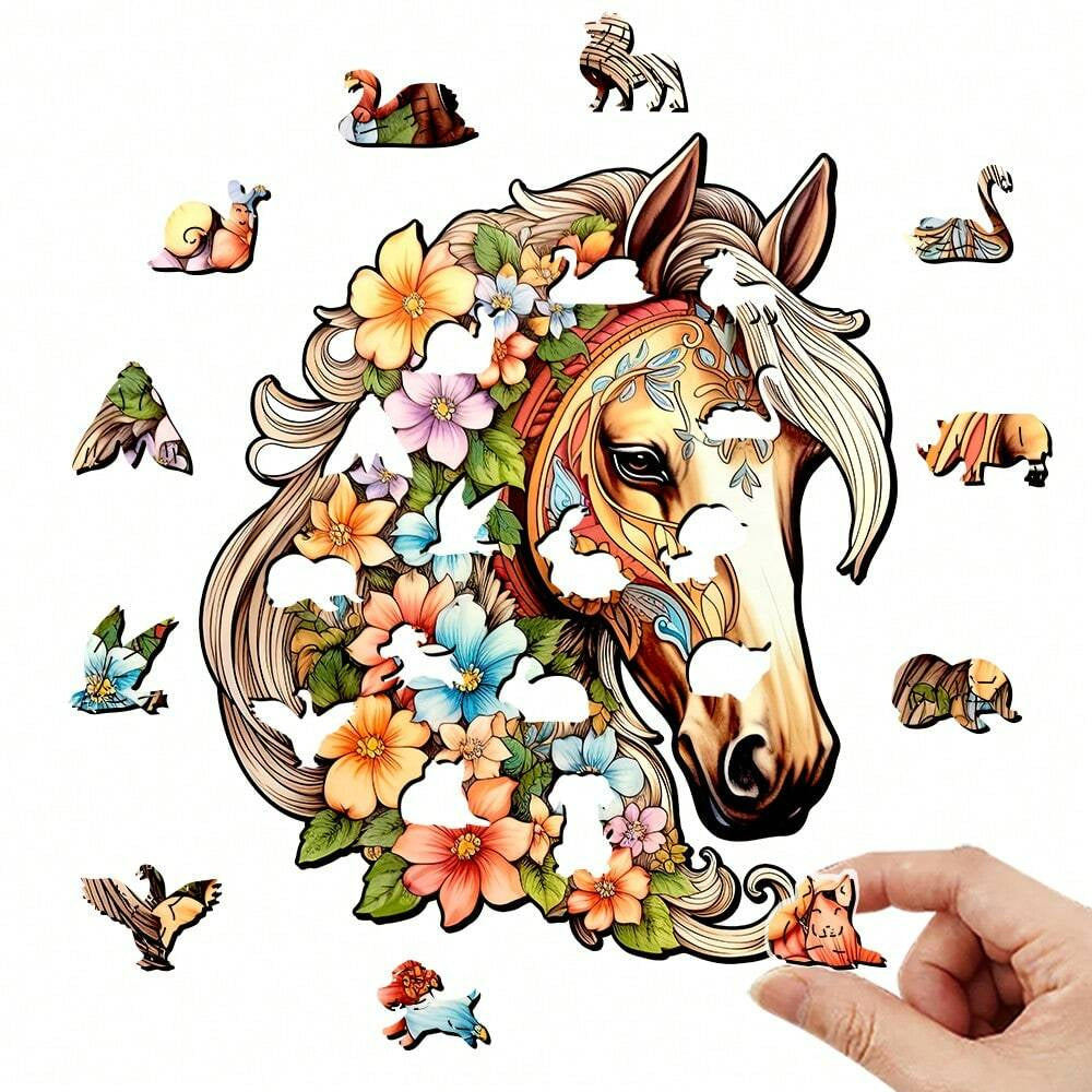 Flower With Horse - Wooden Jigsaw Puzzles - image 1