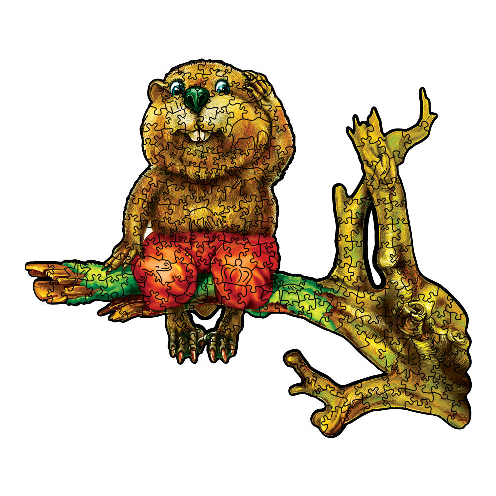 Groundhog ‘Lazy Woodchuck’ - Wooden Jigsaw Puzzle - A3  - Wooden Gift Packaging - image 0