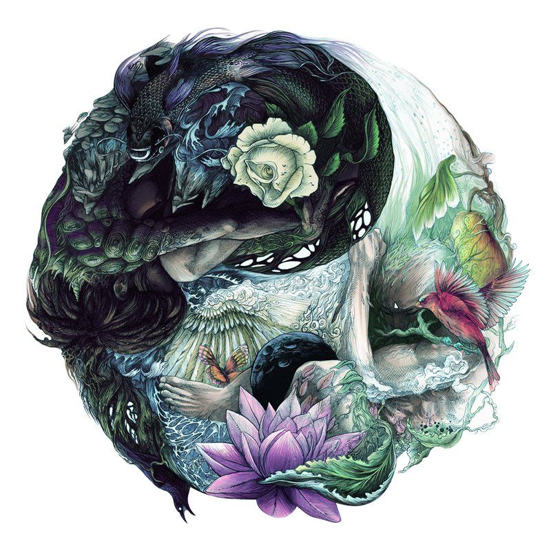 Yin Yang-Angel and Devil Mandala - Wooden Jigsaw Puzzles - A3  - image 0