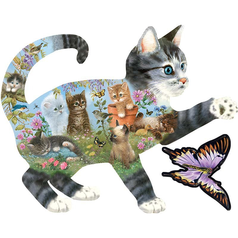 Cat Catching Butterfly - Wooden Jigsaw Puzzles - A3  - image 0