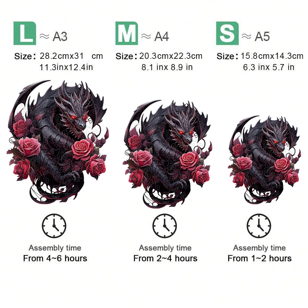 Black Dragon And Roses - Wooden Jigsaw Puzzle - image 1